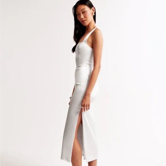 Abercrombie & Fitch NWT Pearl sleeveless sculpting stretch satin midi dress ST - Picture 3 of 11